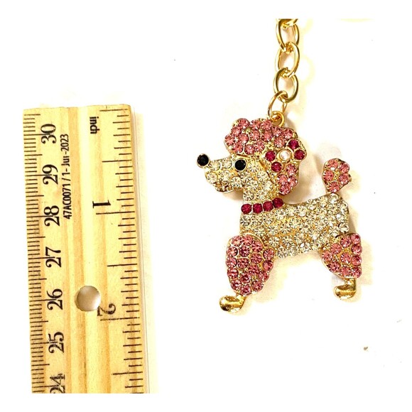 Poodle Rhinestone Charm Keychain Key Holder Pink White Gold Tone Metal New - Picture 10 of 11